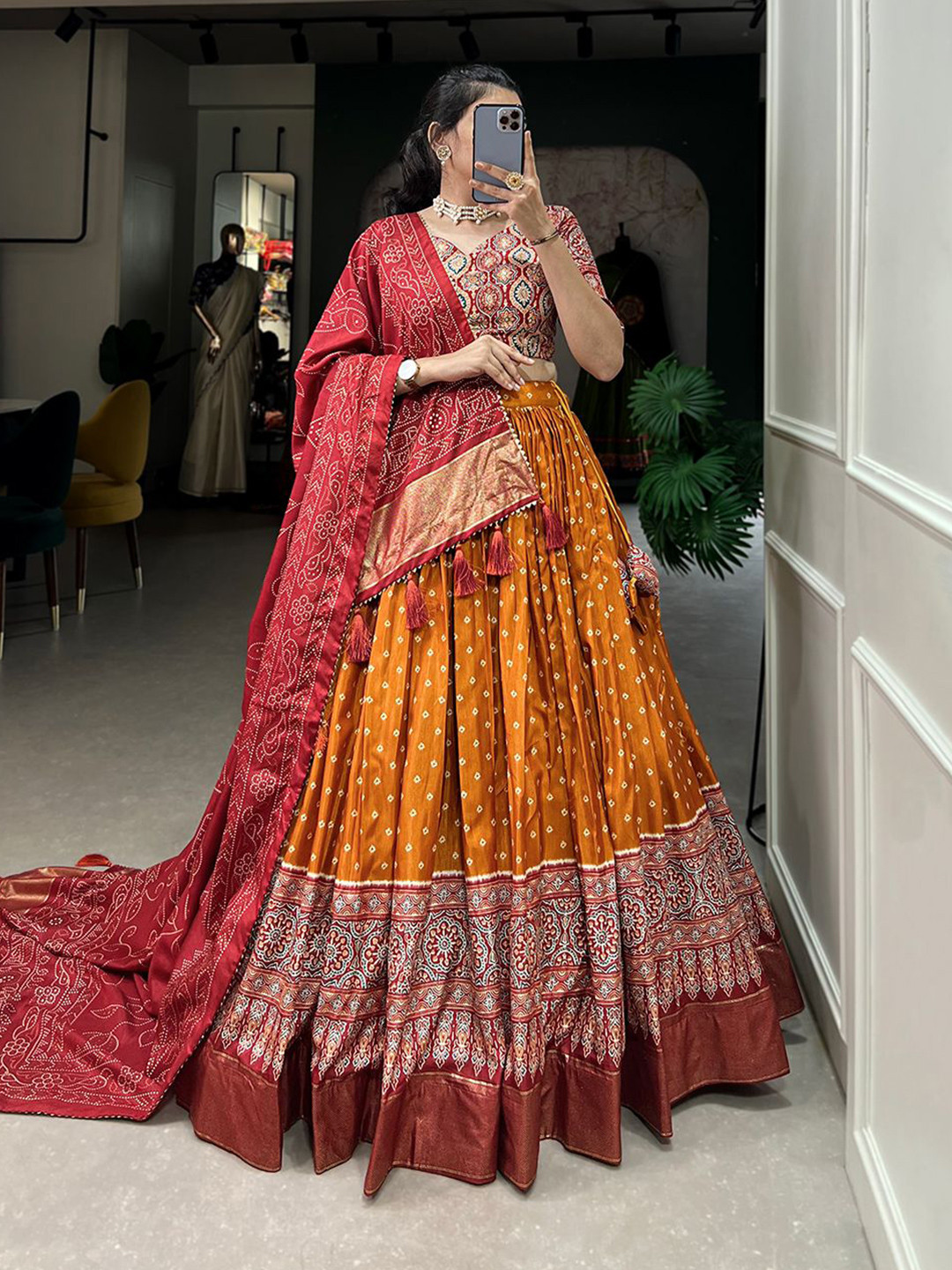 

RADHVI BIZ Bandhani Printed Lehenga With Blouse & Dupatta, Yellow