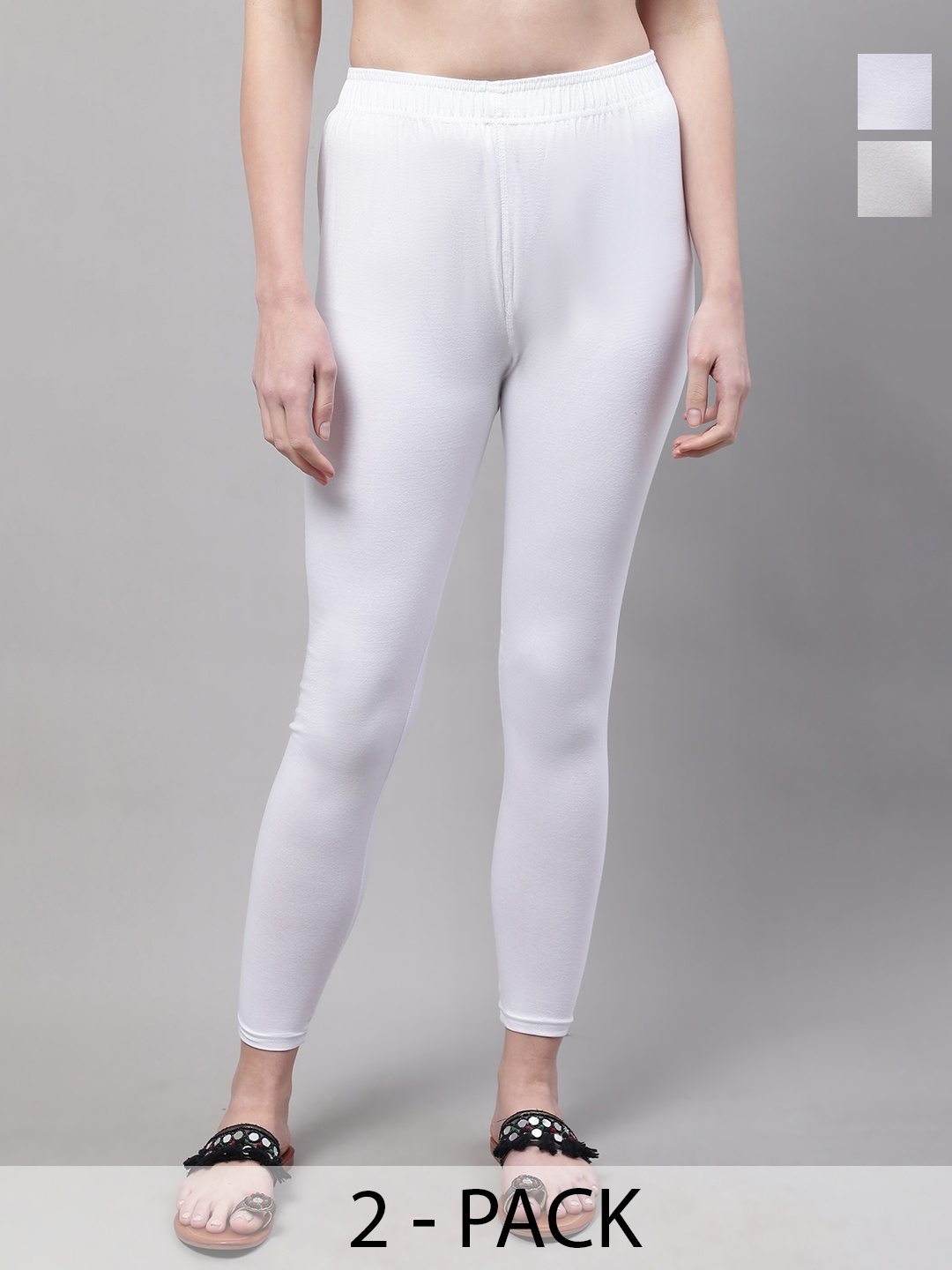 

Valles365 by S.C. Pack Of 2 Cotton Mid-Rise Ankle-Length Leggings, White