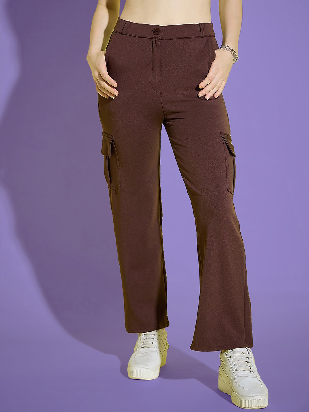 

Dream Beauty Fashion Women Loose Fit High-Rise Cargos Trouser, Brown
