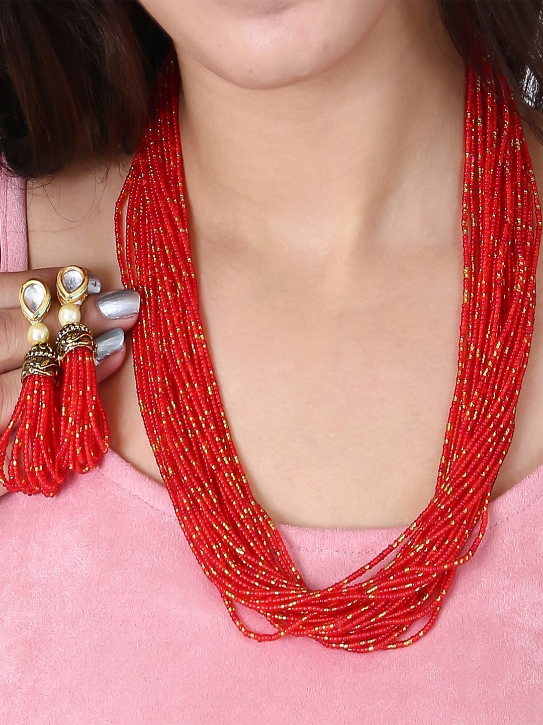 

ahoora Gold-Plated Beaded Necklace and Earrings