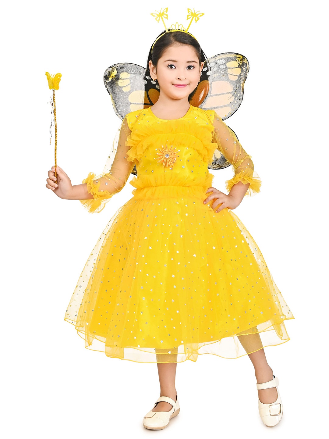 

Zenat Girls Ruffled Net Fit & Flare Midi Dress, Yellow