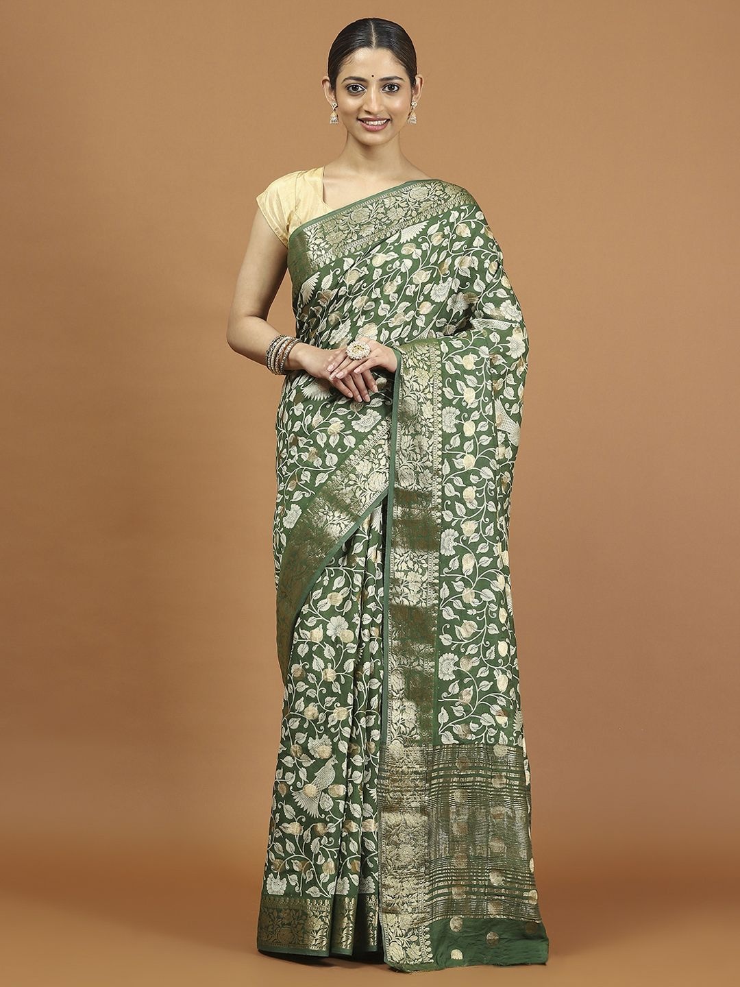 

Meena Bazaar Woven Design Zari Saree, Green