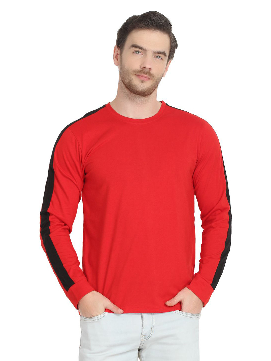 

Unicus Apparel Men Striped Round Neck Cotton T-shirt, Red