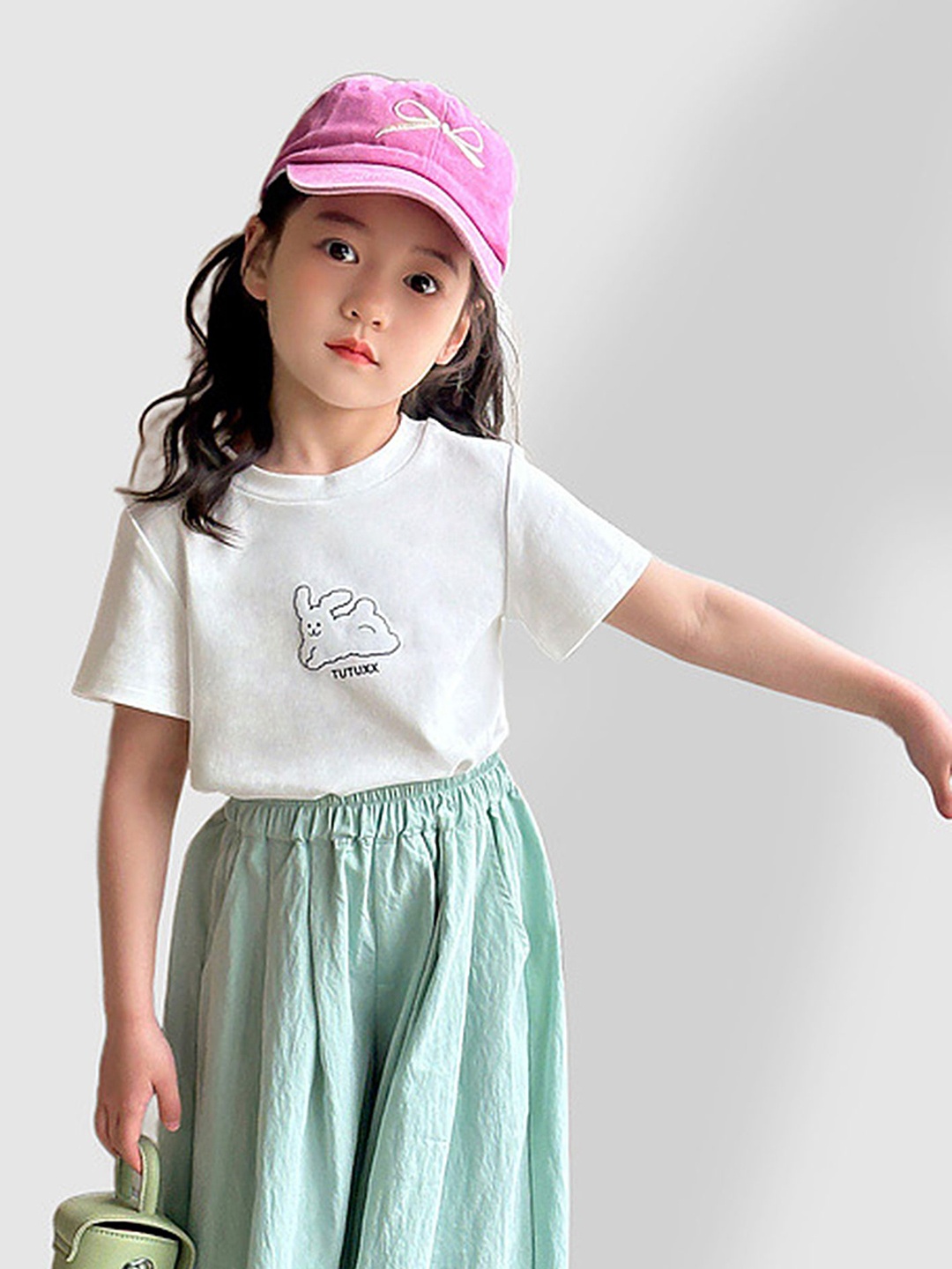

LULU & SKY Girls Graphic Printed Round Neck Cotton T-shirt, White