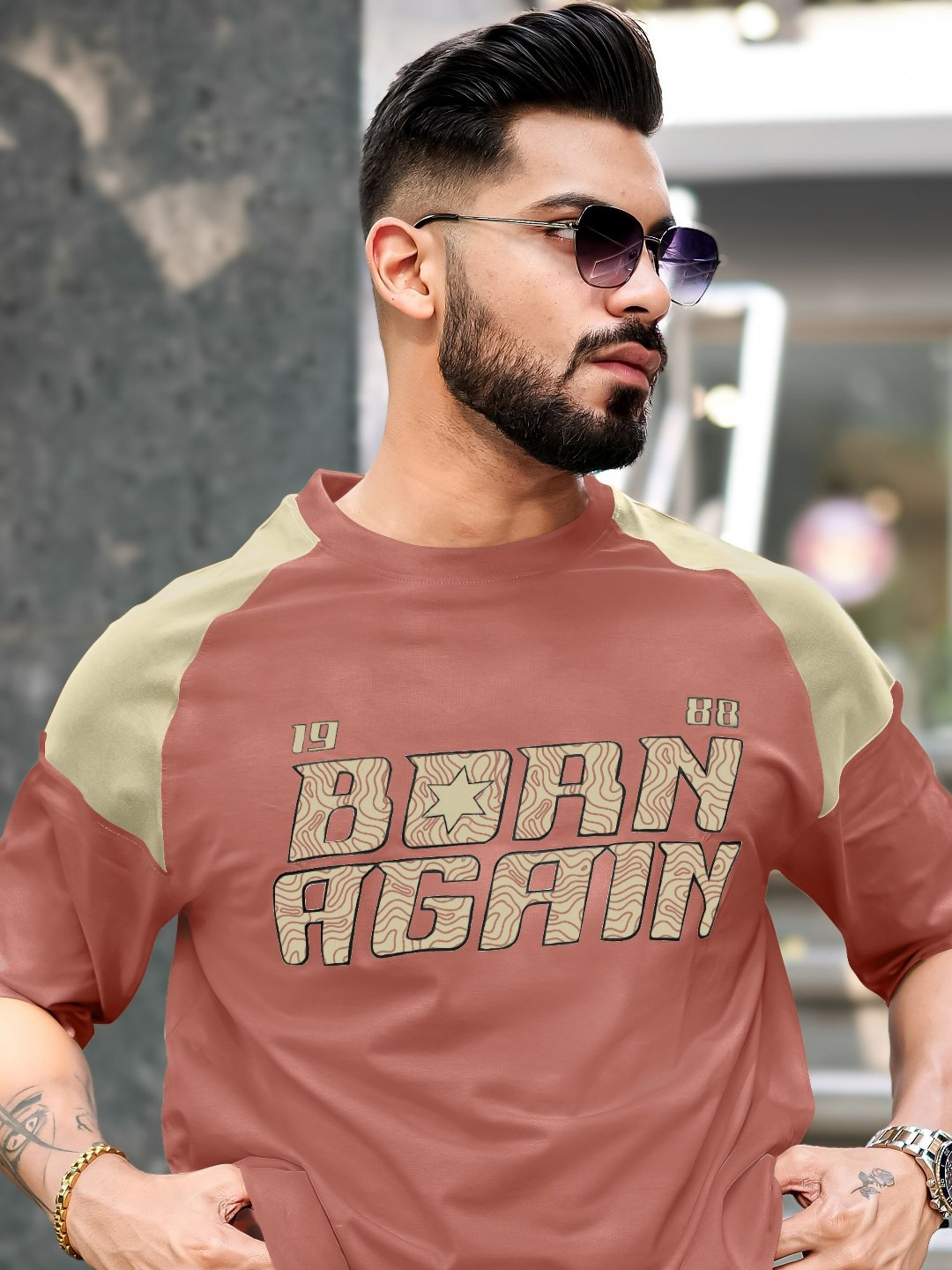 

Maniac Men Typography Printed Round Neck Cotton Relaxed Fit T-shirt, Pink