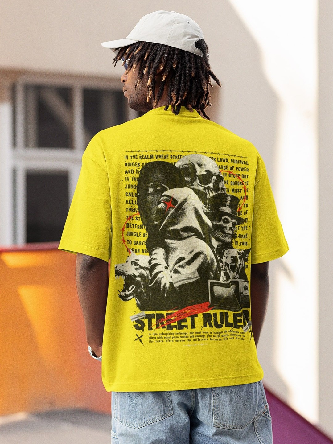 

Edyssa Men Graphic Printed Round Neck Cotton Oversized T-shirt, Yellow