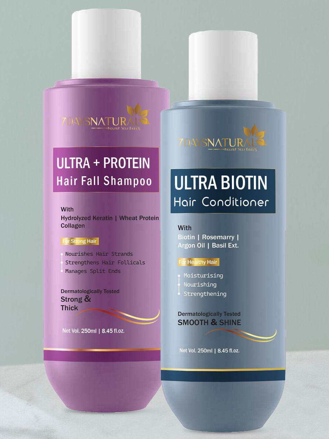 

7DAYS Set Of 2 Ultra Protein Hair Fall Shampoo & Biotin Hair Conditioner - 250 ml Each, Purple