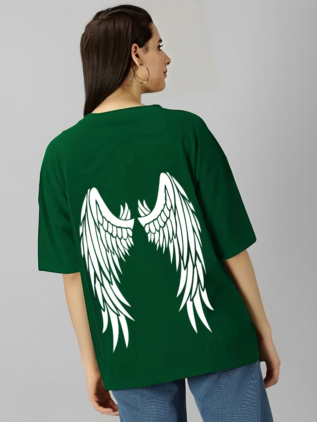 

kintu parantu Women Graphic Printed Round Neck Cotton Oversized T-shirt, Green
