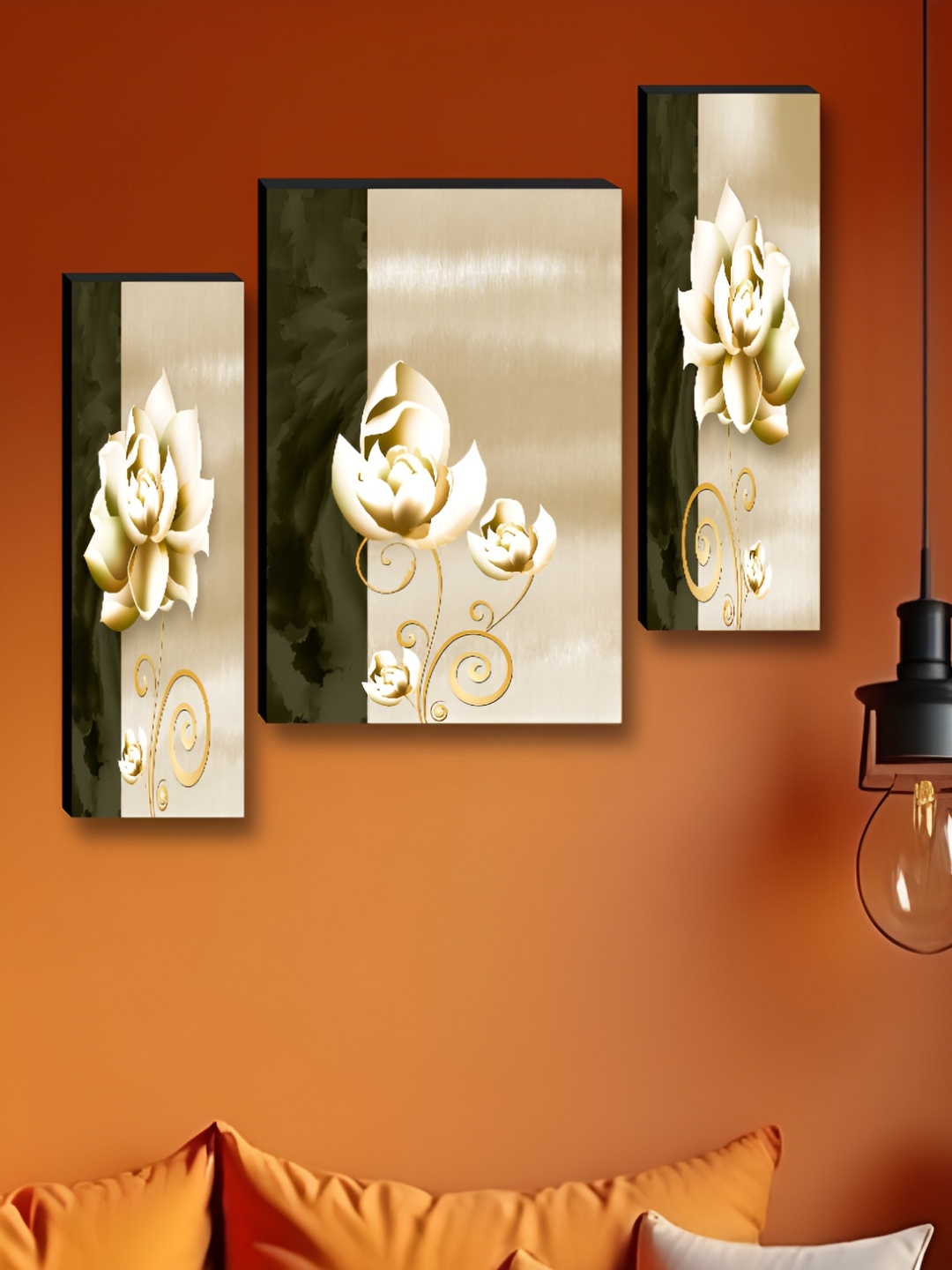 

Myntra Elegant Homes Beige & Gold-Toned 3 Pieces Floral & Botanical Wall Art