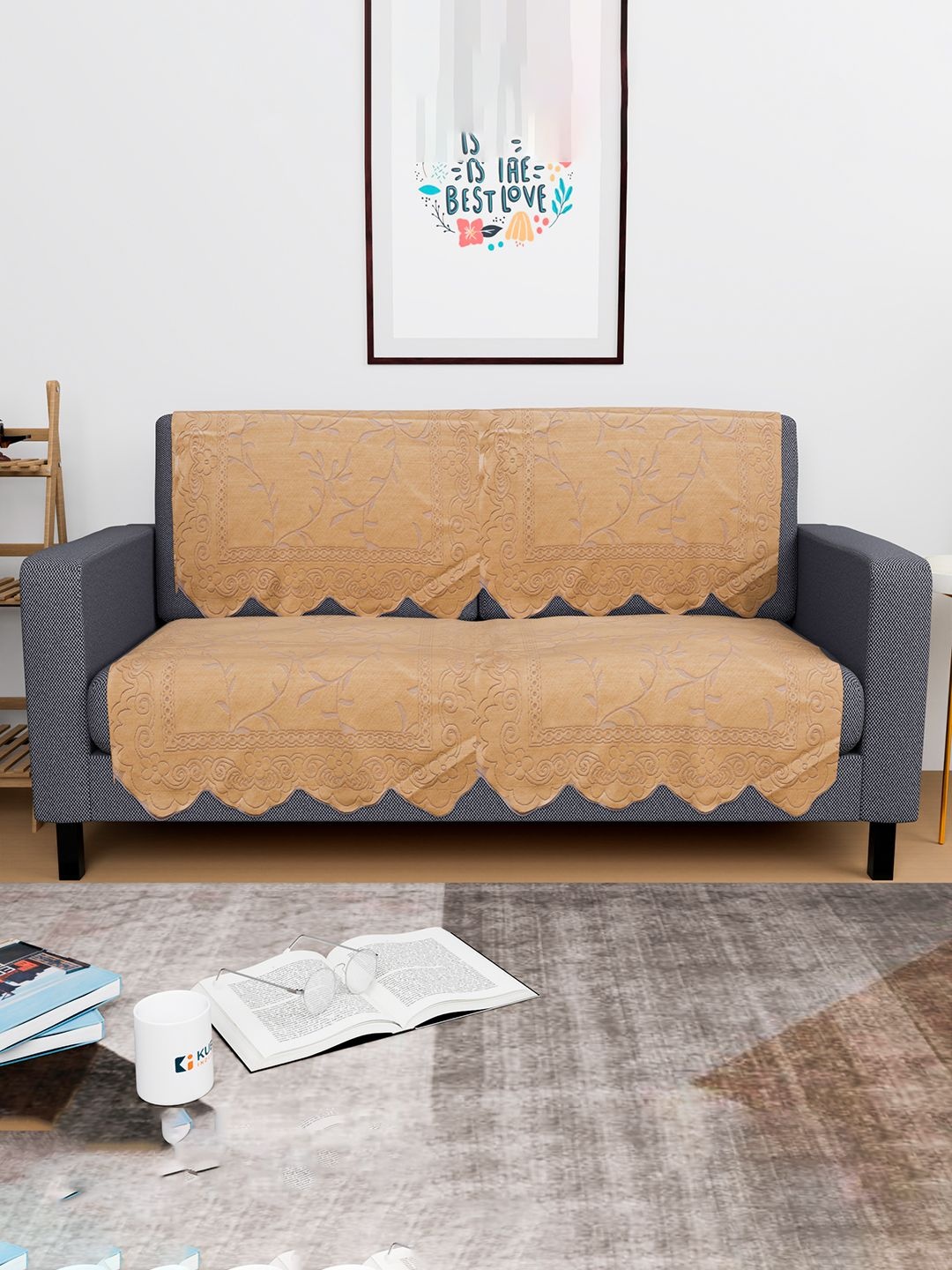 

Kuber Industries Gold Toned 4 Pieces Floral Self Design 2 Seater Cotton Sofa Cover