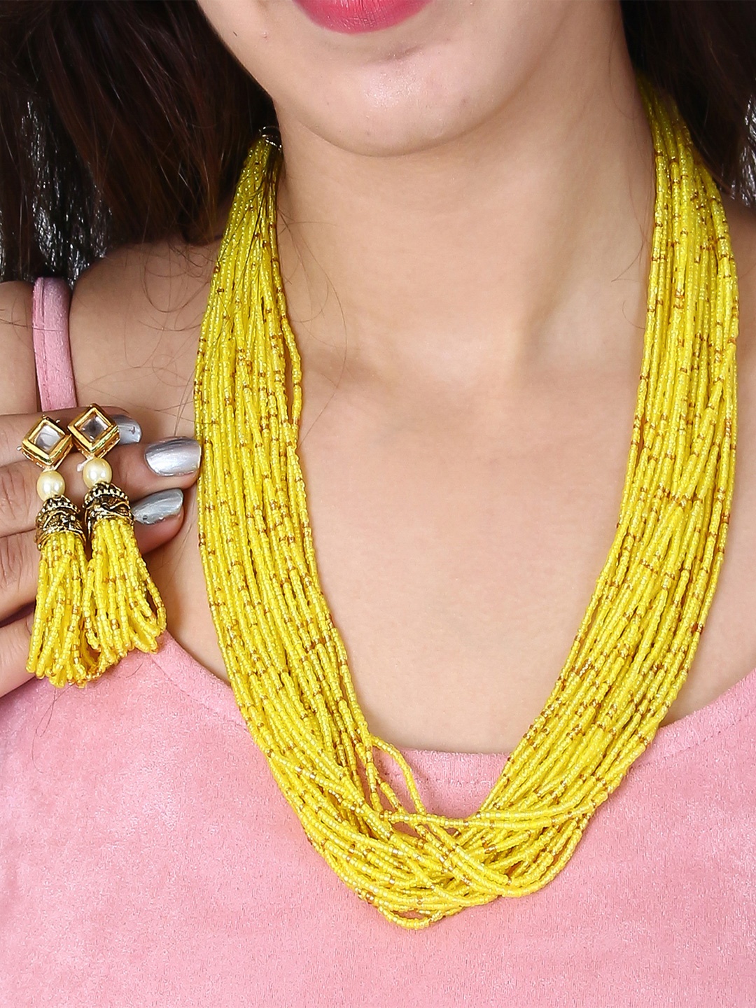 

ahoora Gold-Plated Beaded Necklace and Earrings
