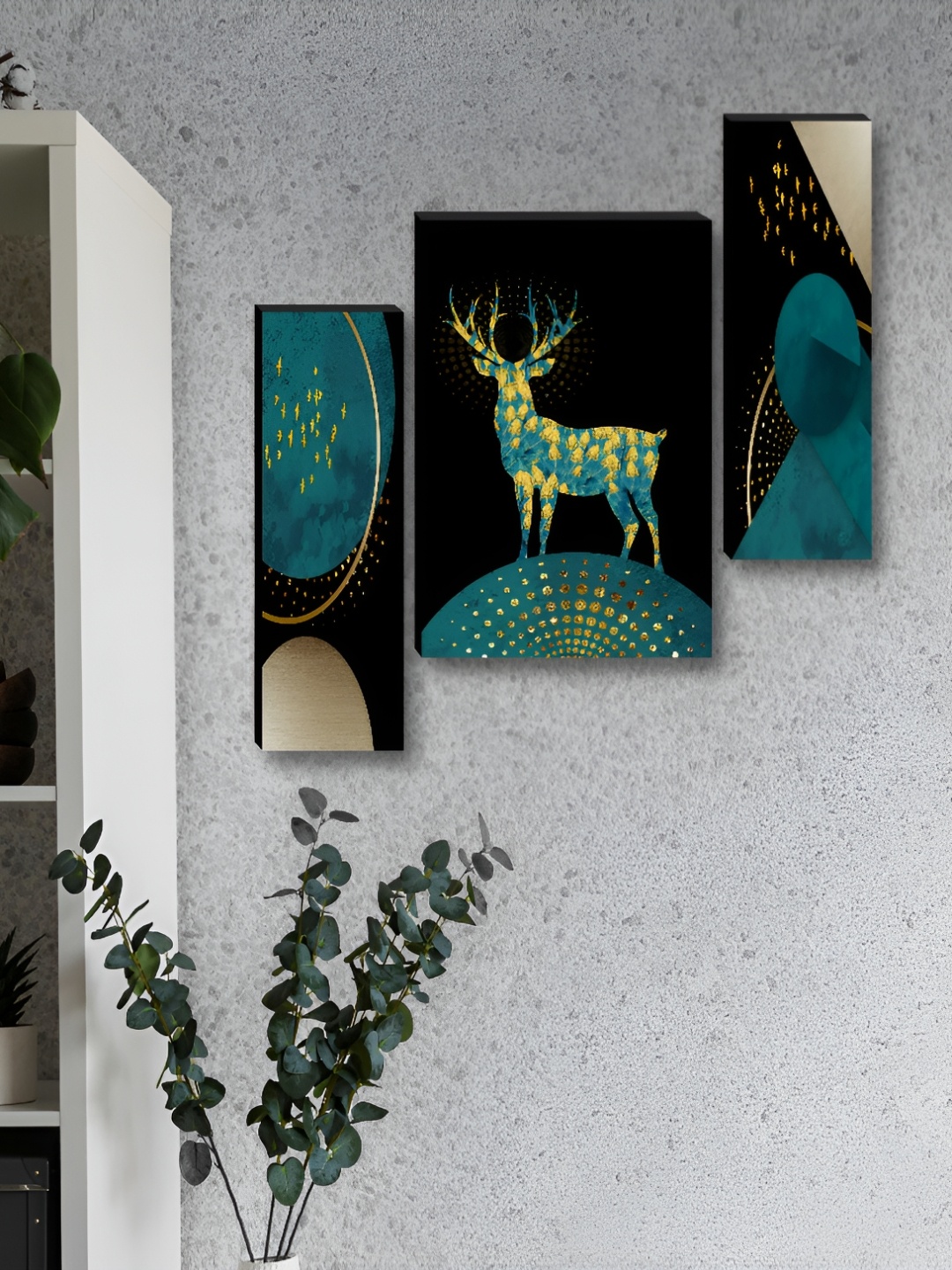 

Myntra Elegant Homes Black & Blue 3 Pieces Deer Birds And Animals Wall Art