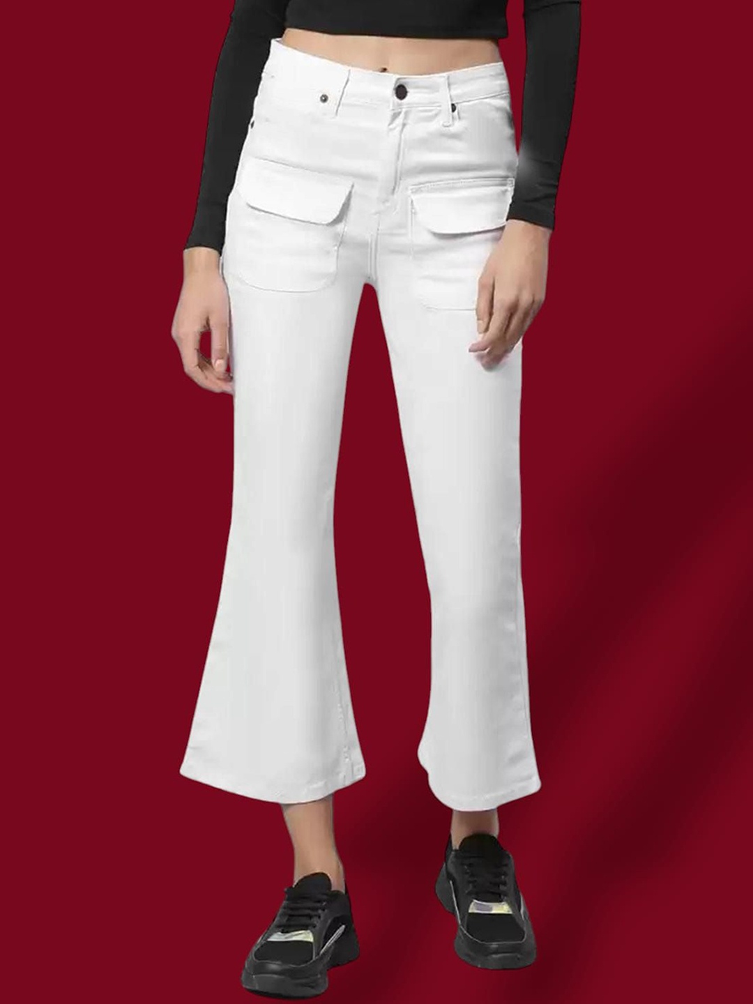 

1DAYJEANS Women Cotton Bootcut High-Rise Stretchable Jeans, White
