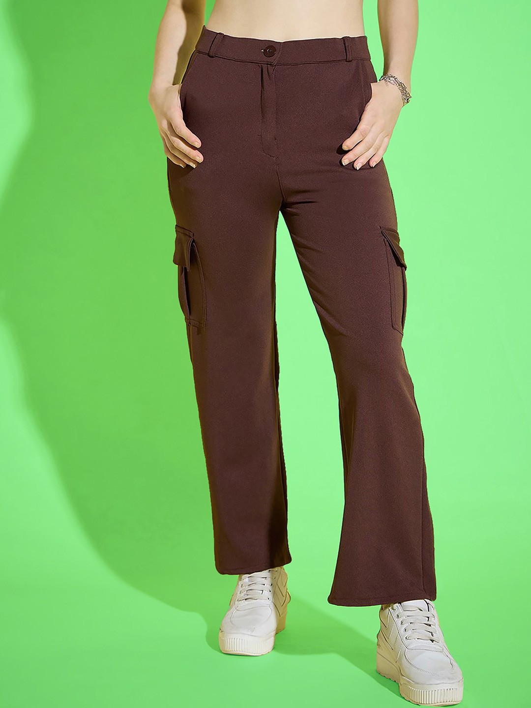 

Dream Beauty Fashion Women Loose Fit High-Rise Cargos Trouser, Brown