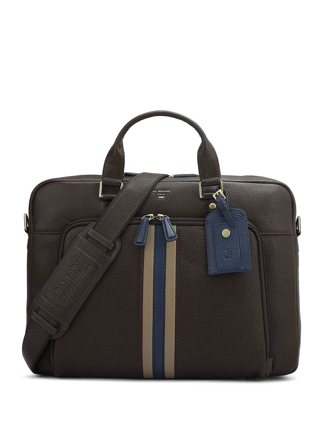 

Da Milano Men Textured Leather Laptop Bag, Brown