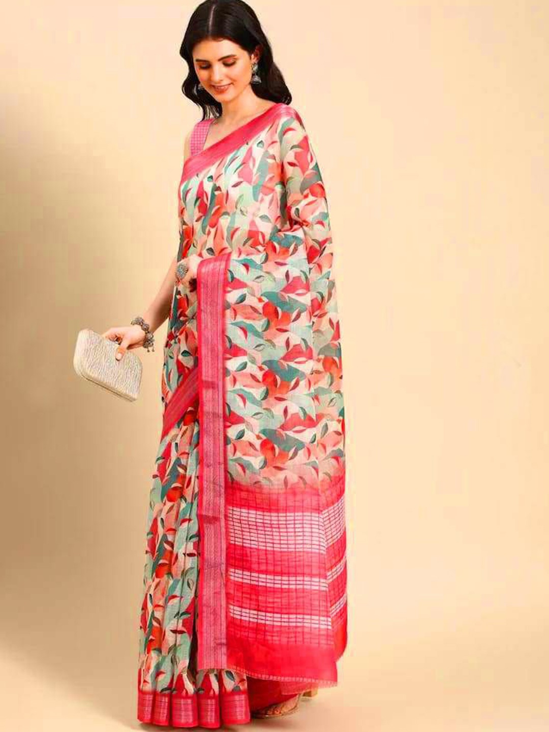 

Sarvada Printed Zari Pure Cotton Saree, Pink