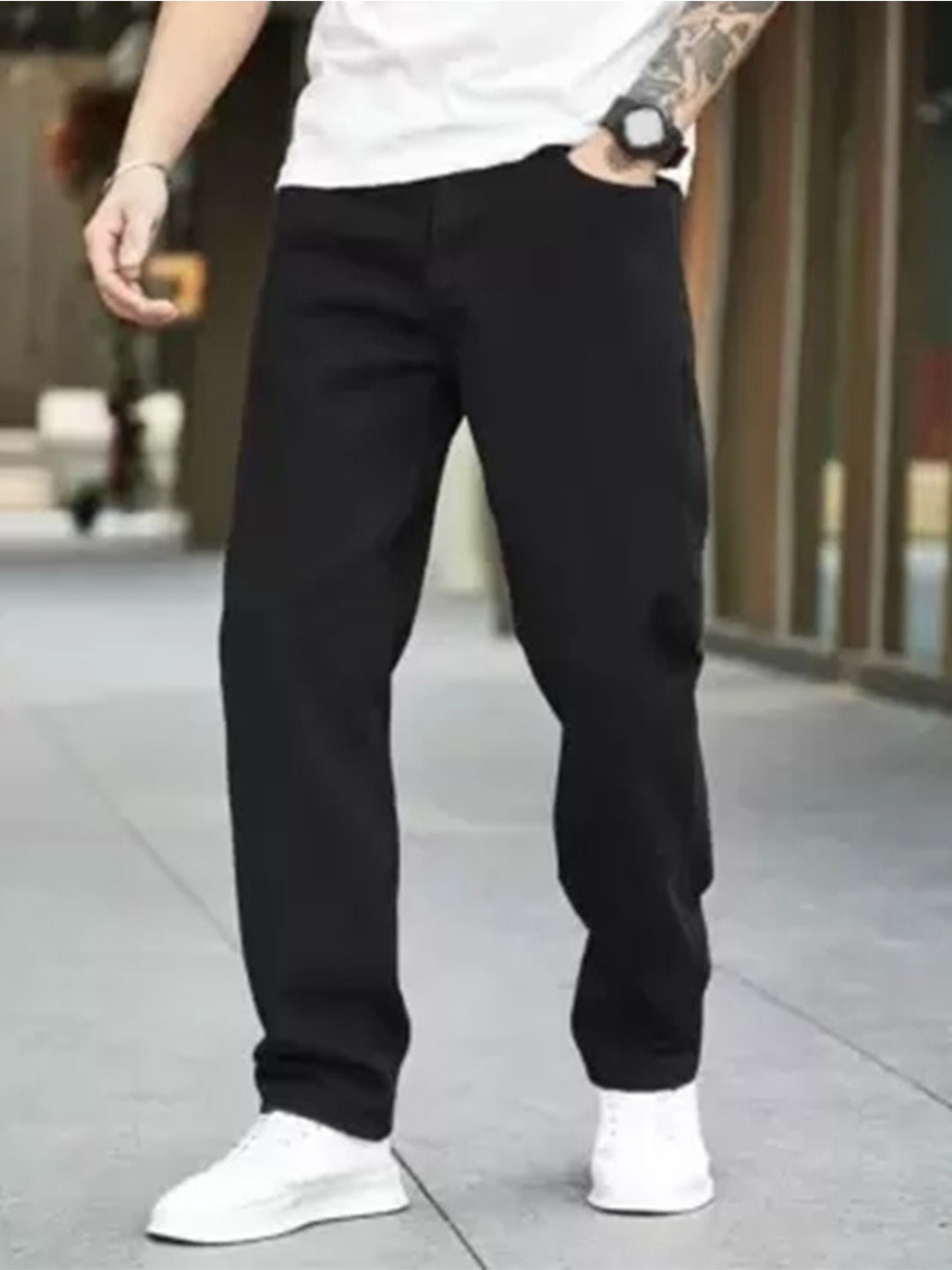 

COMFITS Men Classic Regular Fit Mid-Rise Stretchable Jeans, Black