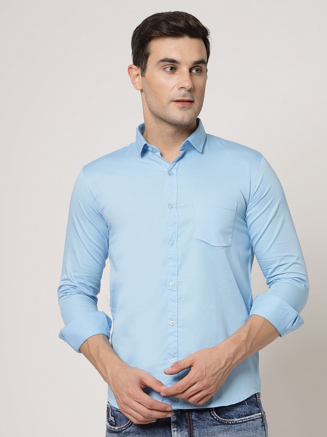 

Metronaut Classic Spread Collar Cotton Shirt, Blue