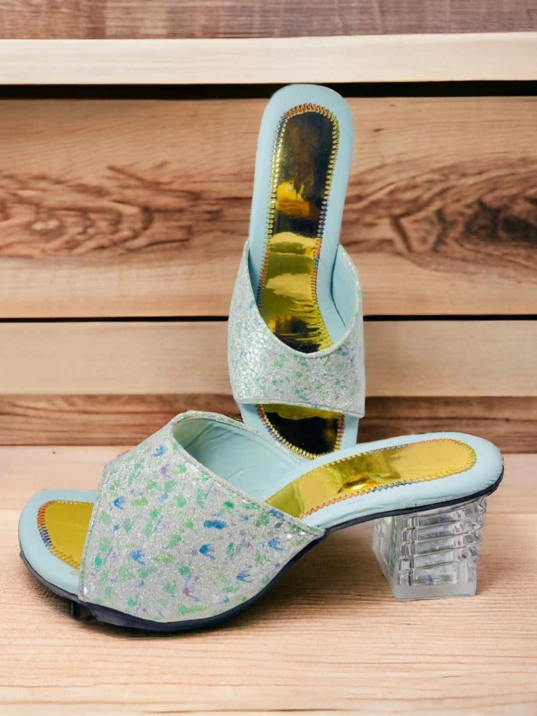 

FABBMATE Textured Block Heel Sandals, Blue