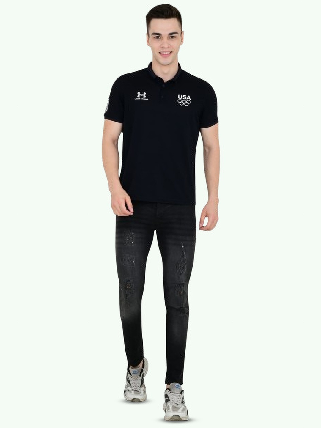 

COMFITS Men Cotton Classic Highly Distressed Light Fade Stretchable Jeans, Black