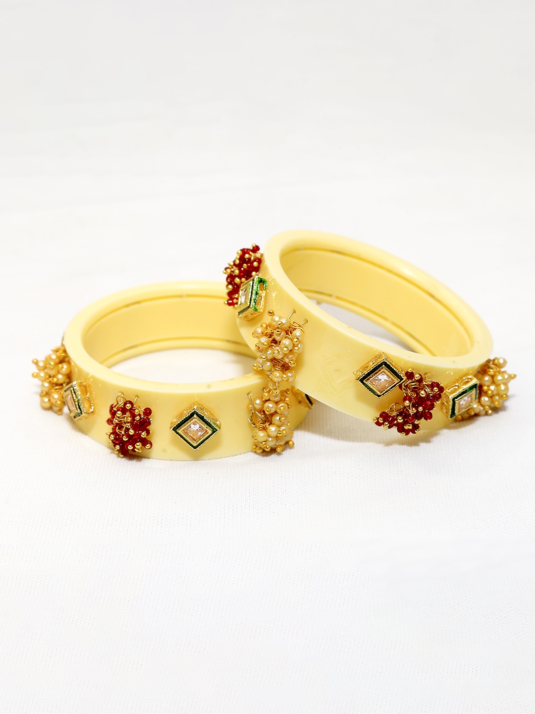 

Zindura Set Of 2 Gold-Plated Stone Studded & Beaded Pearl Chuda Bangles