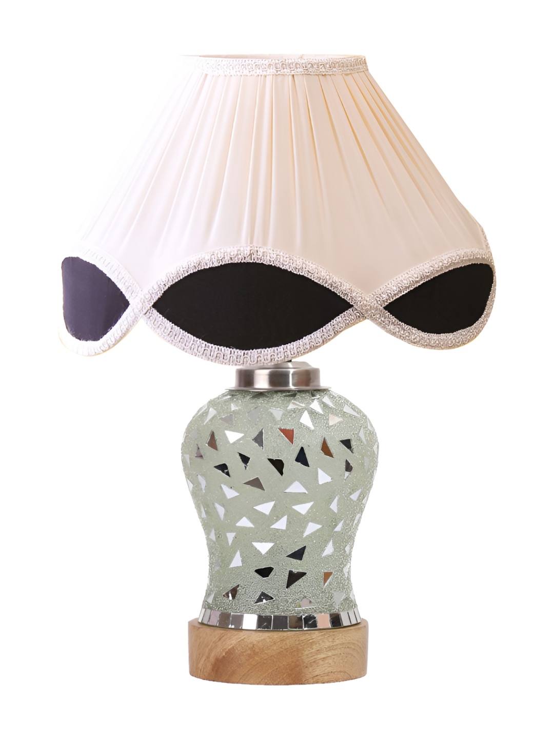 

Devansh White Textured Traditional Frusturical Shaped Wooden Table Lamp & Mosaic Glass