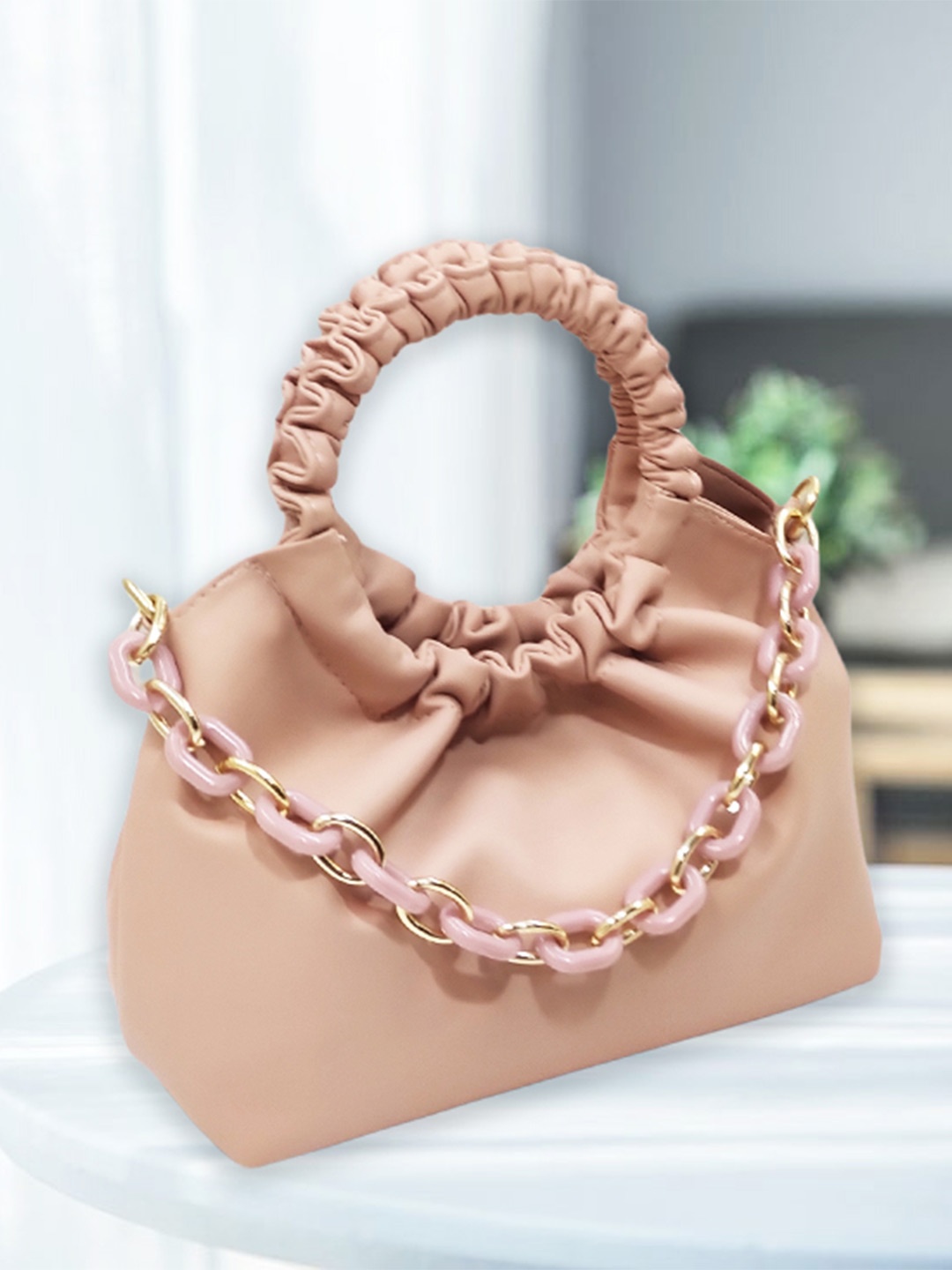 

CANDY BAGS Textured PU Sling Bag with Quilted, Peach