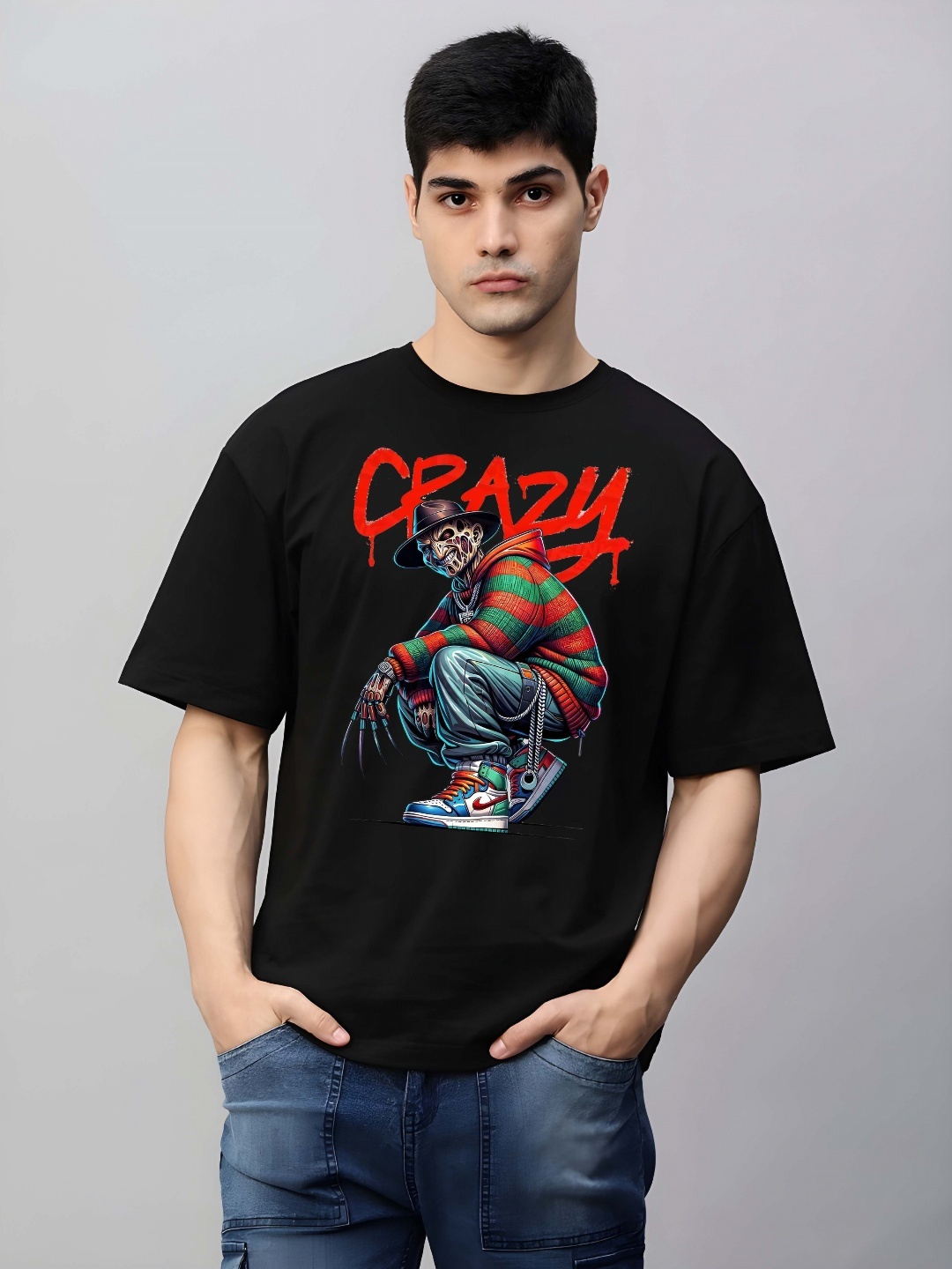 

THE BEETEL HOUSE Men Graphic Printed Round Neck Cotton Relaxed Fit T-shirt, Black