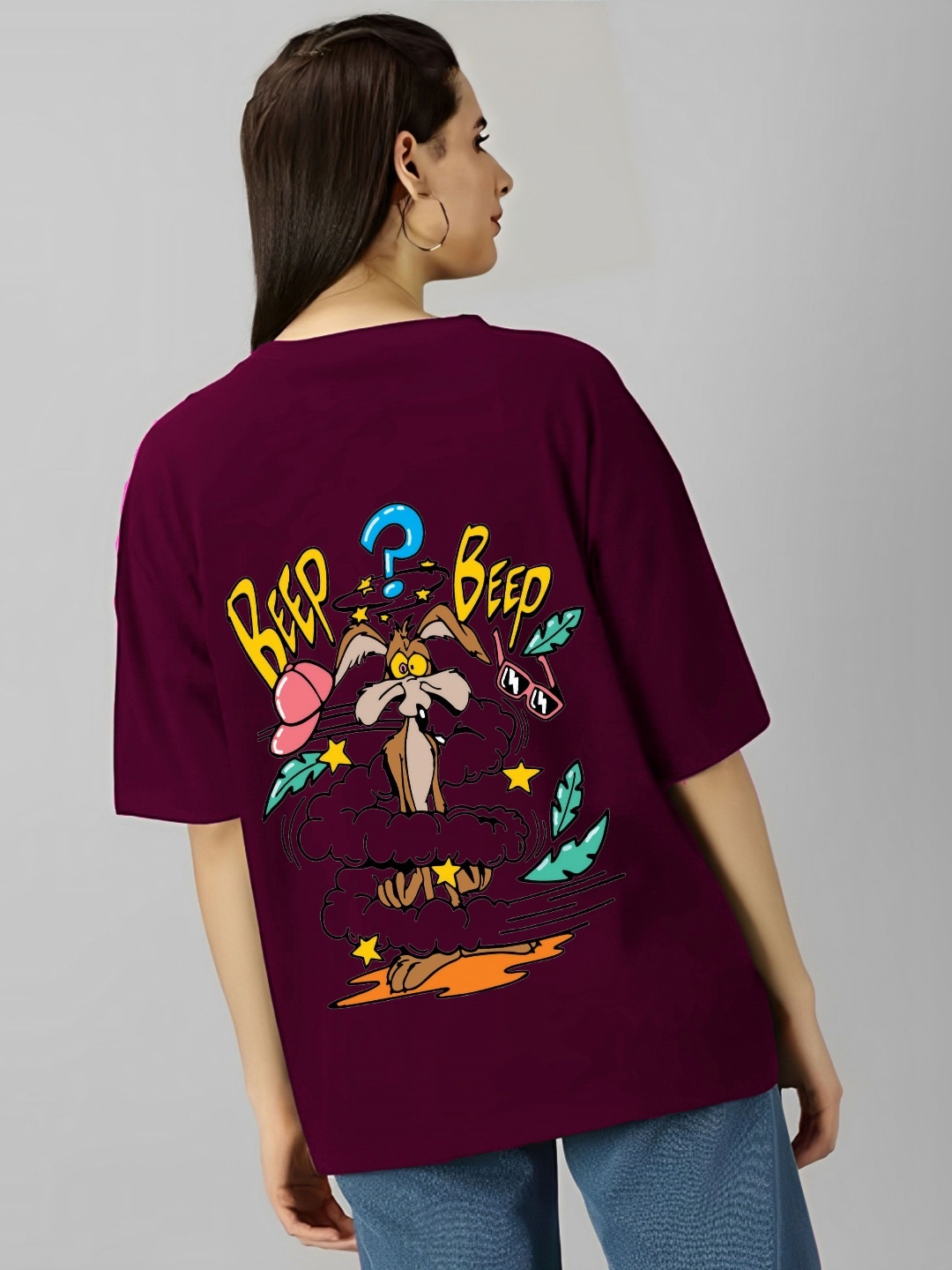

kintu parantu Women Graphic Printed Round Neck Cotton Oversized T-shirt, Maroon