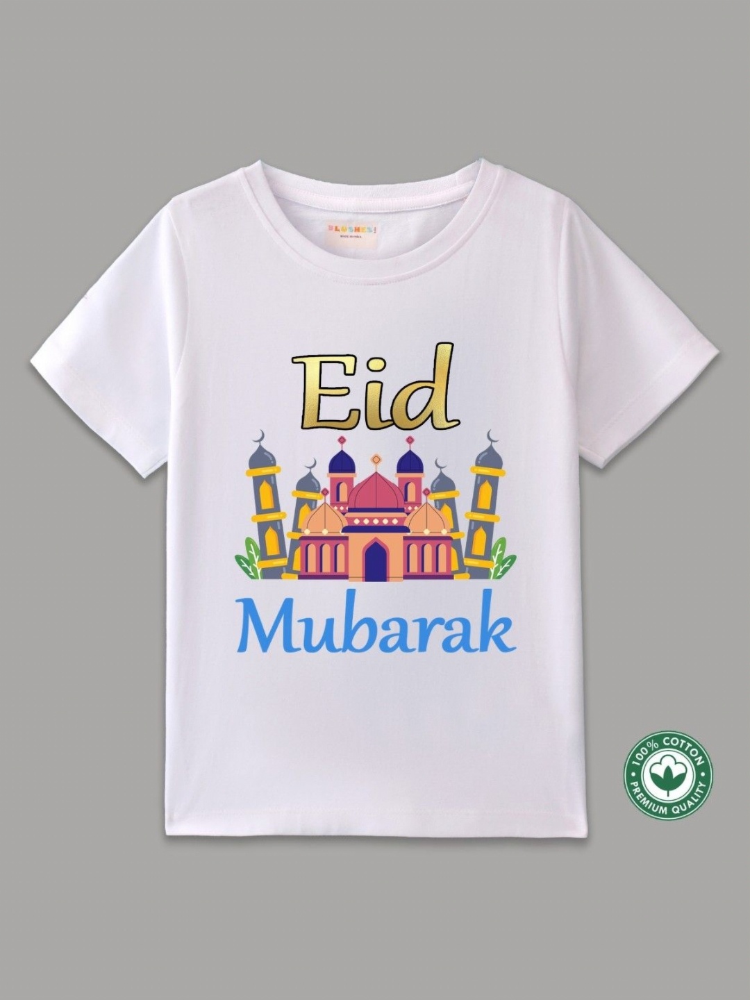 

BLUSHES Kids Typography Printed Round Neck Pure Cotton T-shirt, White