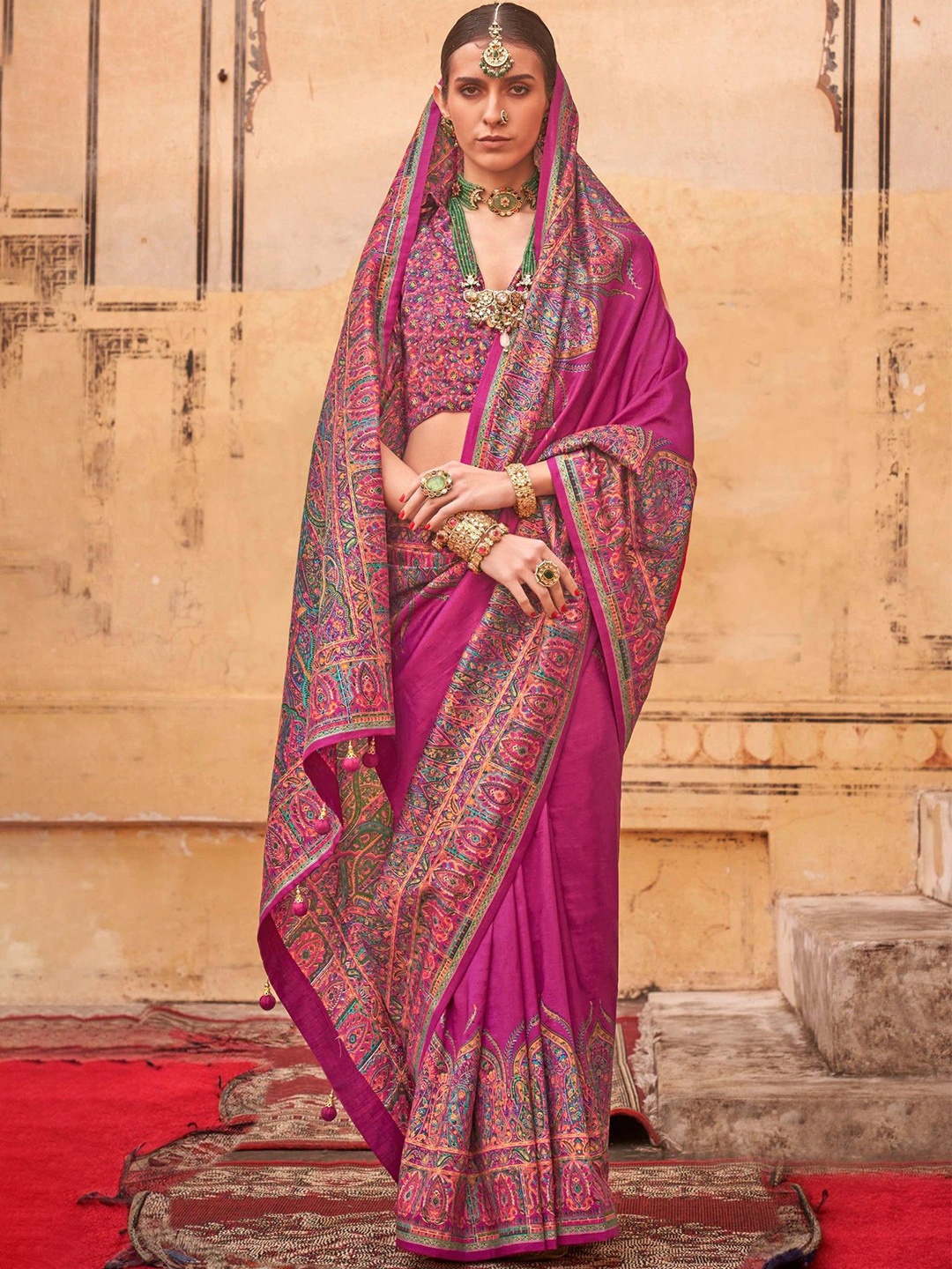 

MySilkLove Rouge Pink Printed Jamawar Saree