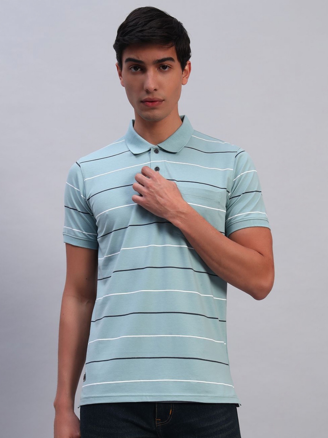 

TMO Men Striped Polo Collar T-shirt, Blue