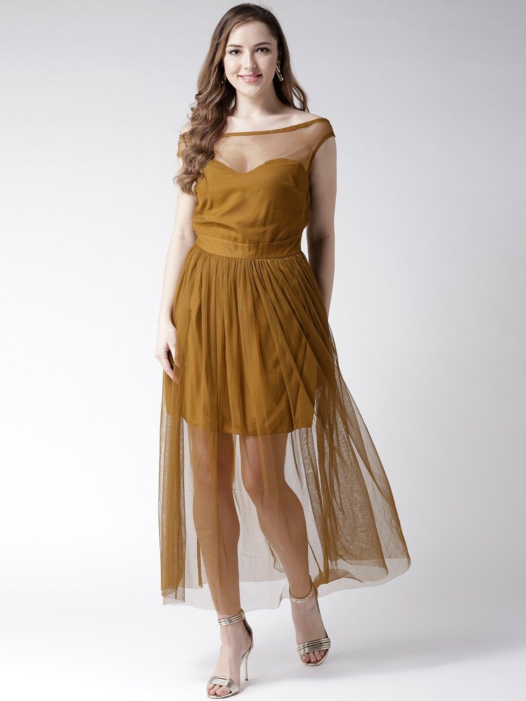

Moda Rapido Boat Neck Net Maxi Dress, Olive