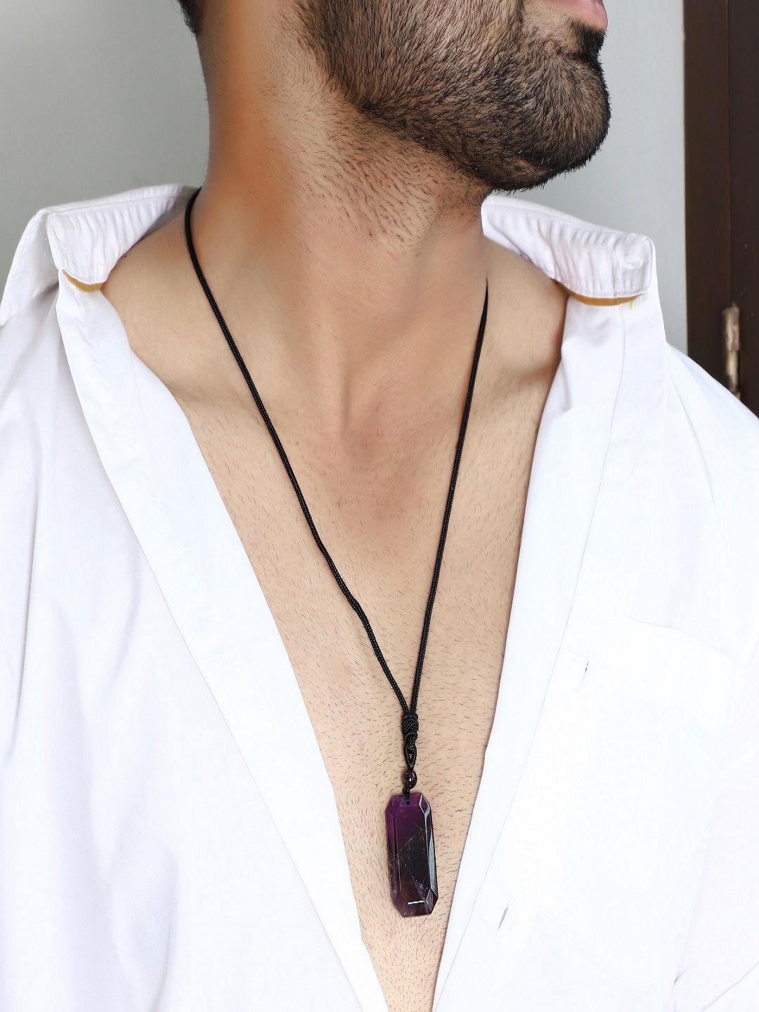 

Nirvana Amethyst Baguette Rope Geometric Pendants, Purple