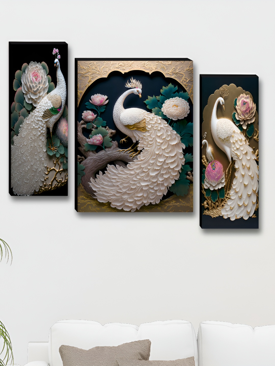 

Myntra Elegant Homes White & Pink 3 Pieces Peacock Birds & Animals Wall Art