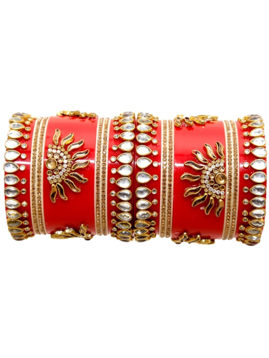

Zindura Set Of 2 Gold Plated Stone Studded & Beaded Bangles