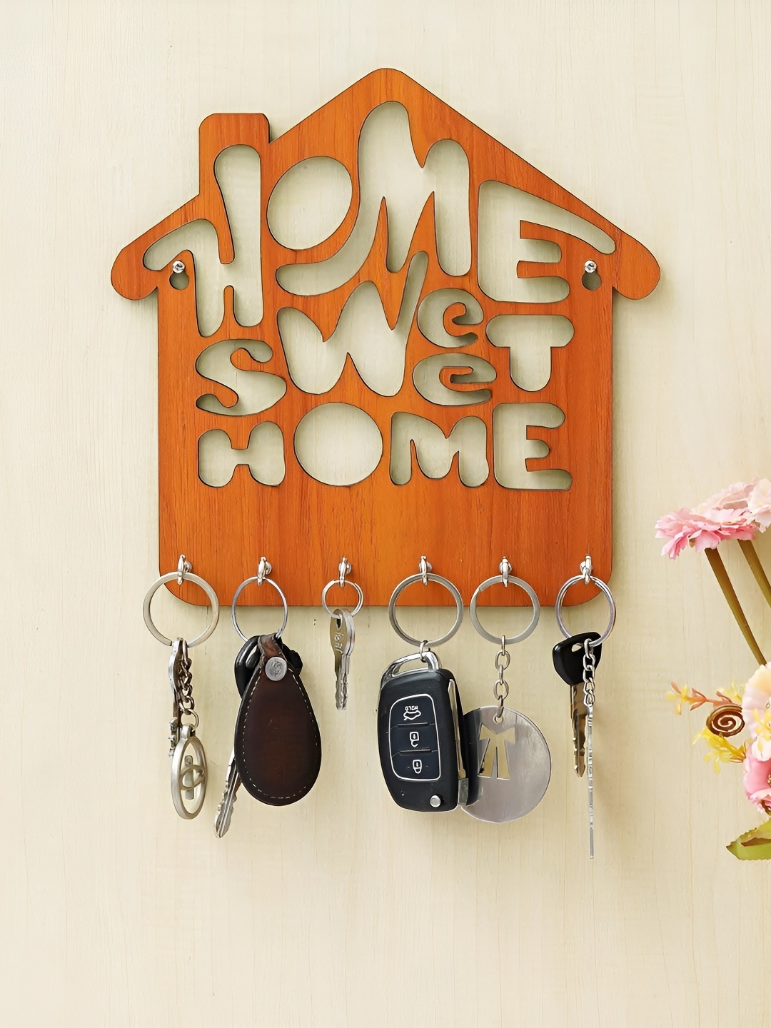 

Webelkart Orange-Colored Textured Wooden 6-Hooks Key Holders