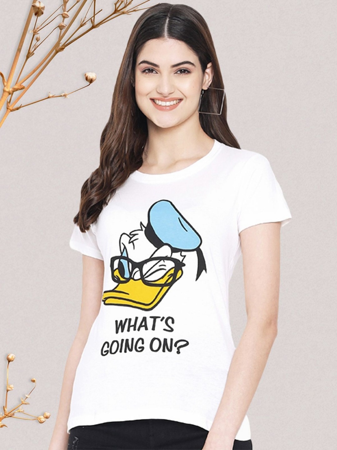 

Dreambe Women Donald Duck Graphic Printed Round Neck Cotton T-shirt, White