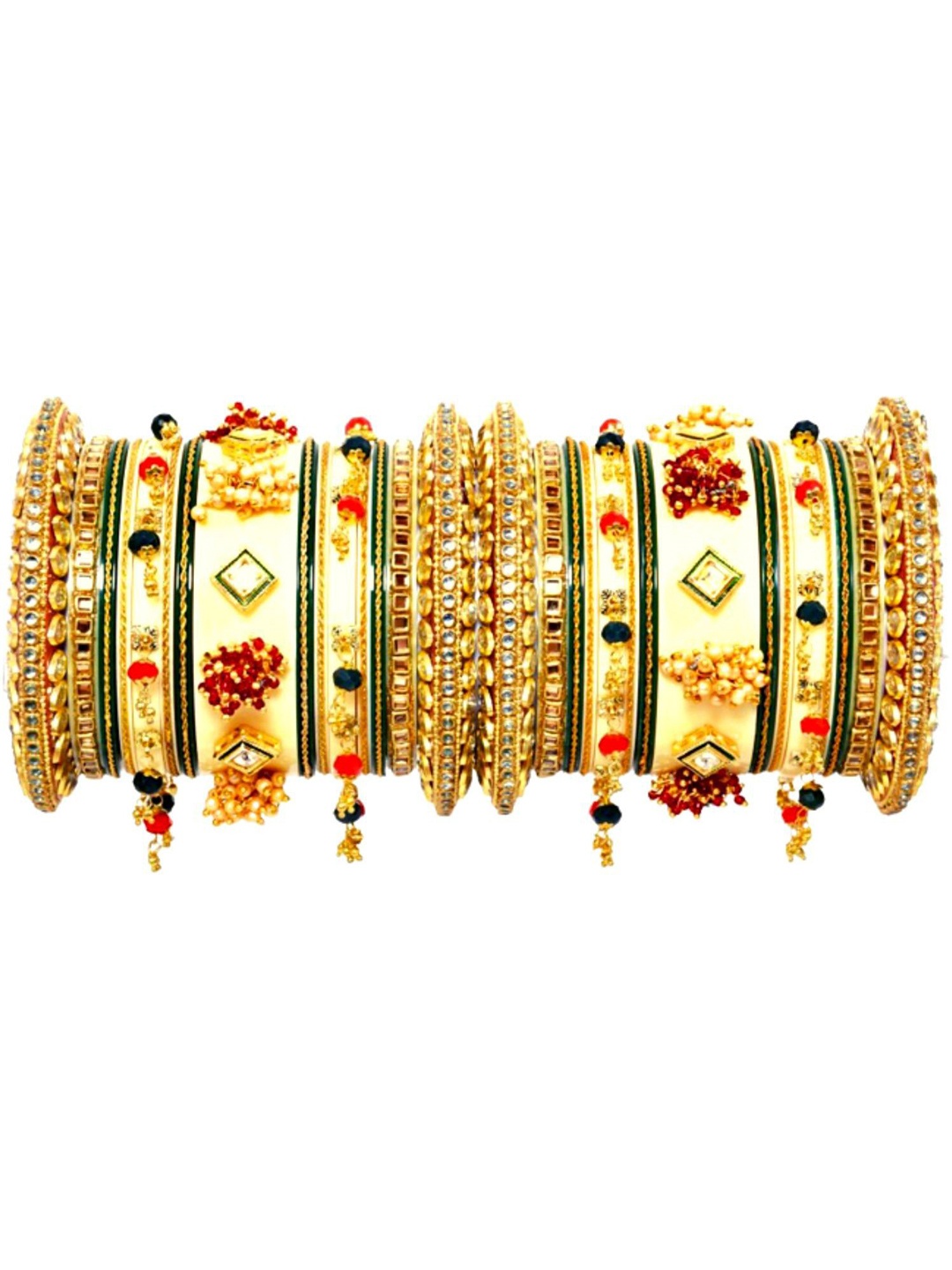 

Zindura Set Of 2 Gold-Plated Stone-Studded & Beaded Chuda Bangles