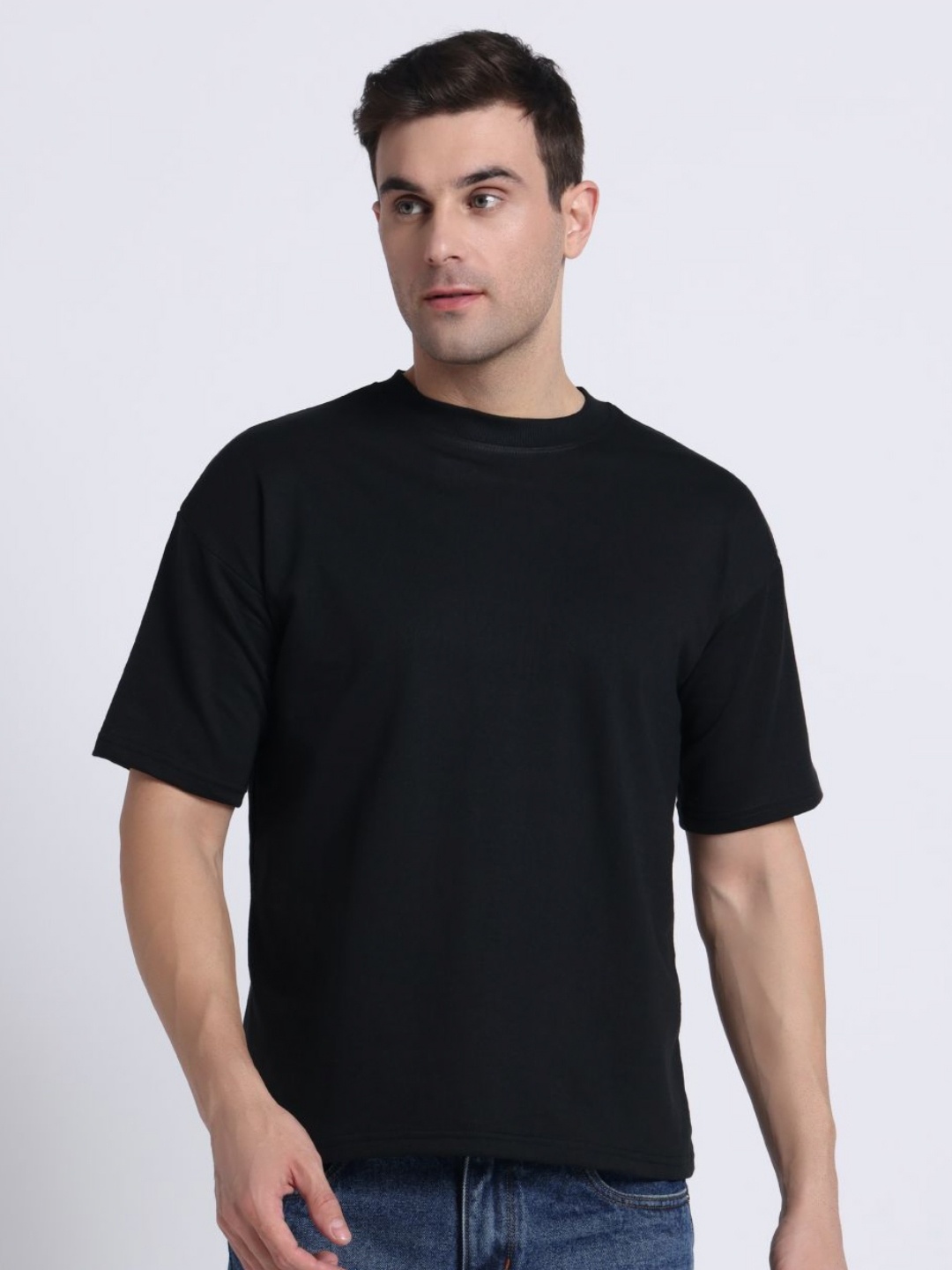 

Clevion Round Neck Pure Cotton Oversized T-shirt, Black