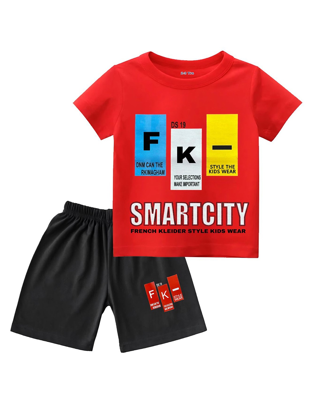 

Tik Tok WEARS Boys Printed Round Cotton T-shirt with Shorts, Red