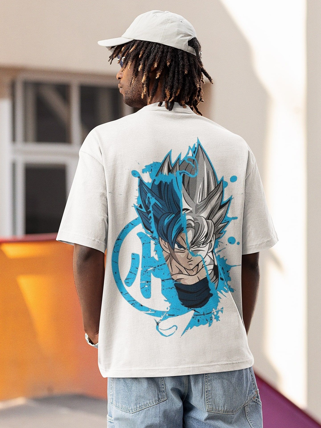 

Edyssa Men Dragon Ball Z Graphic Printed Round Neck Cotton Oversized T-shirt, White