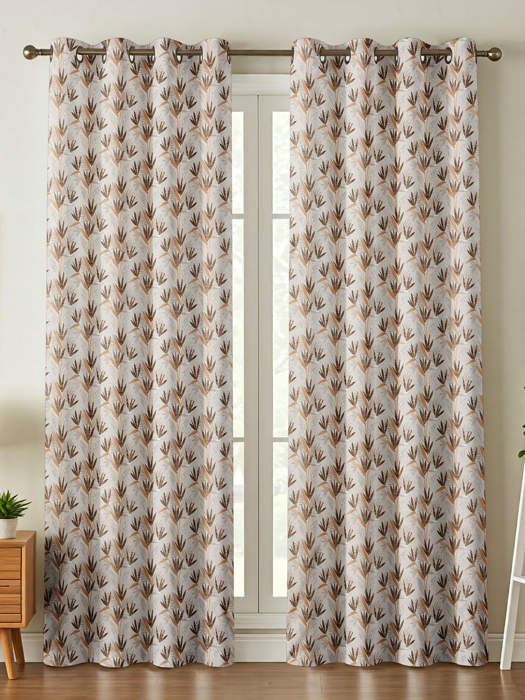

Galaxy Home Decor Brown 2 Pieces Floral Printed Long Door Curtains, White