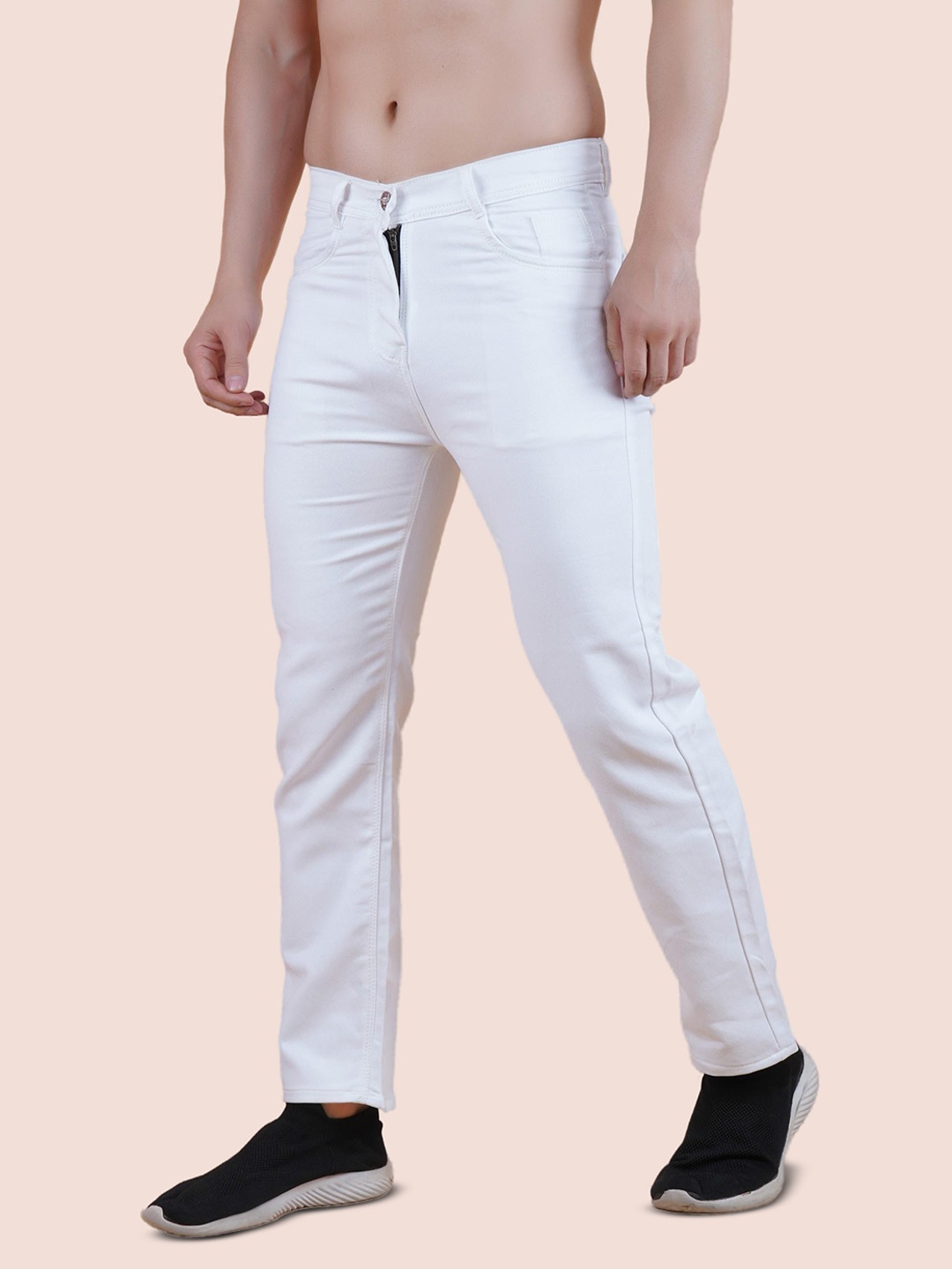 

COMFITS Men Regular Fit Mid-Rise Classic Low Distress Stretchable Jeans, White