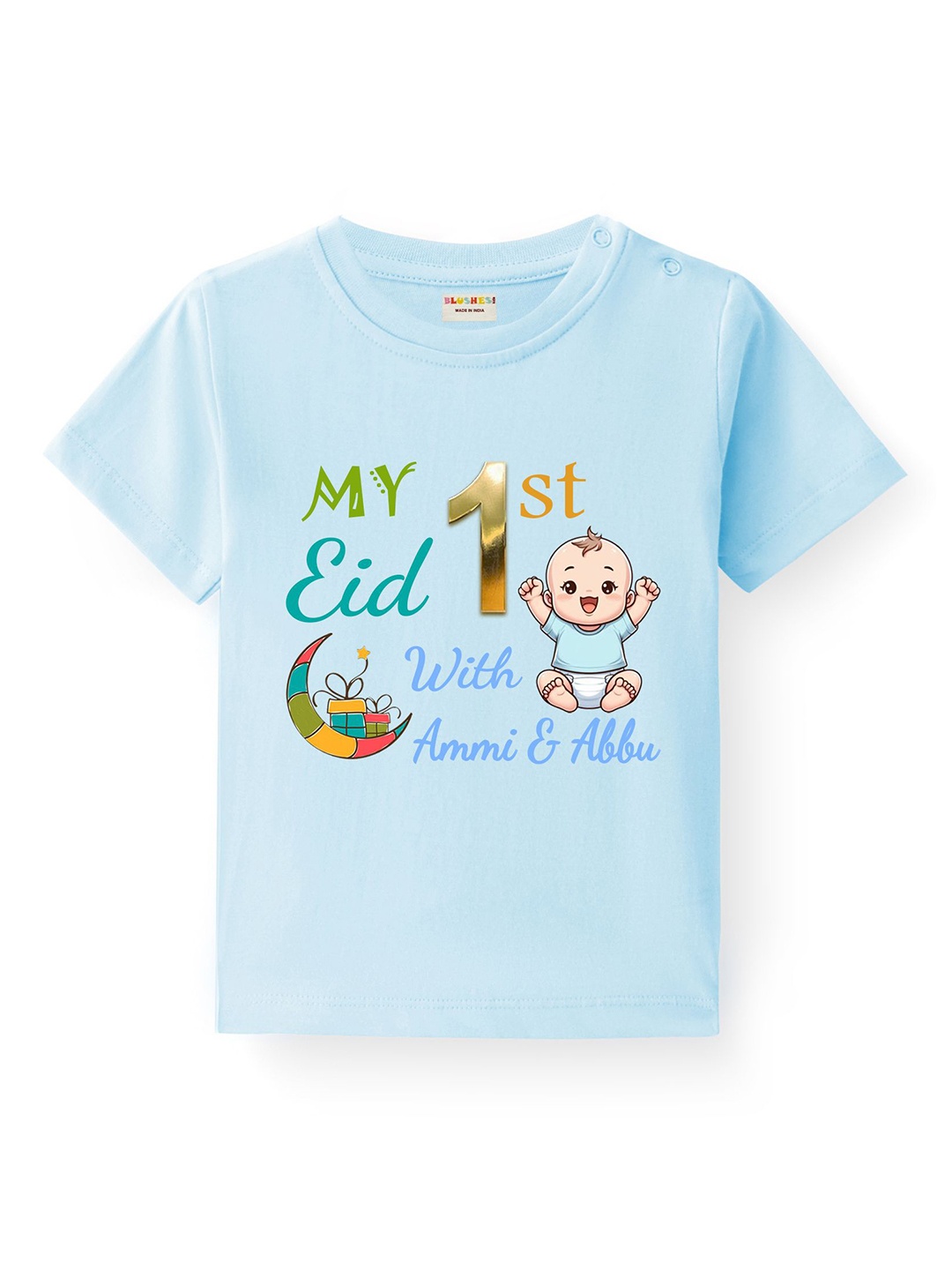 

BLUSHES Kids Graphic Printed Round Neck Cotton T-shirt, Blue