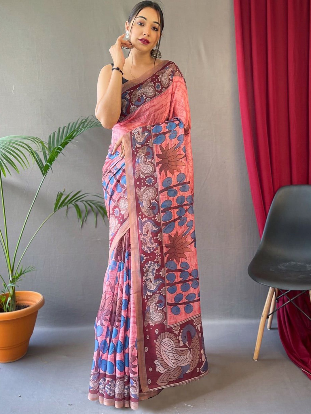 

Sarvada Floral Pure Cotton Saree, Pink