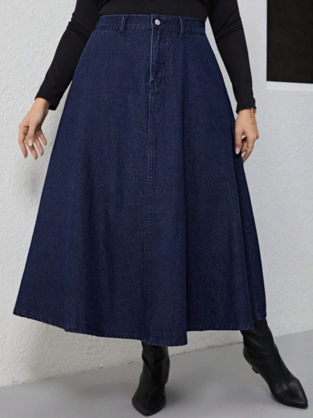 

Tripursundari Fashion Women Denim A-Line Maxi Skirt, Navy blue