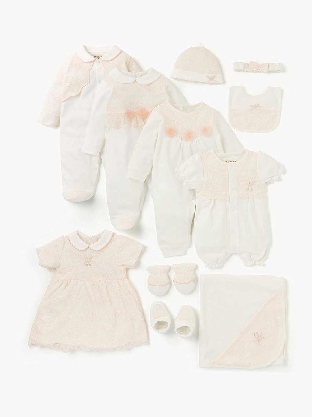 

Giggles by Babyshop Girls Self Design Cotton Rompers, White