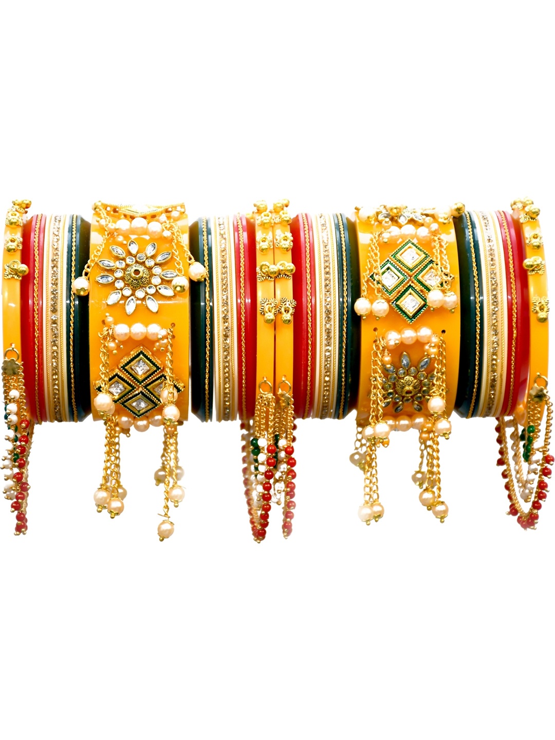 

Zindura Set Of 2 Gold-Plated Stone Studded & Beaded Chuda Bangles