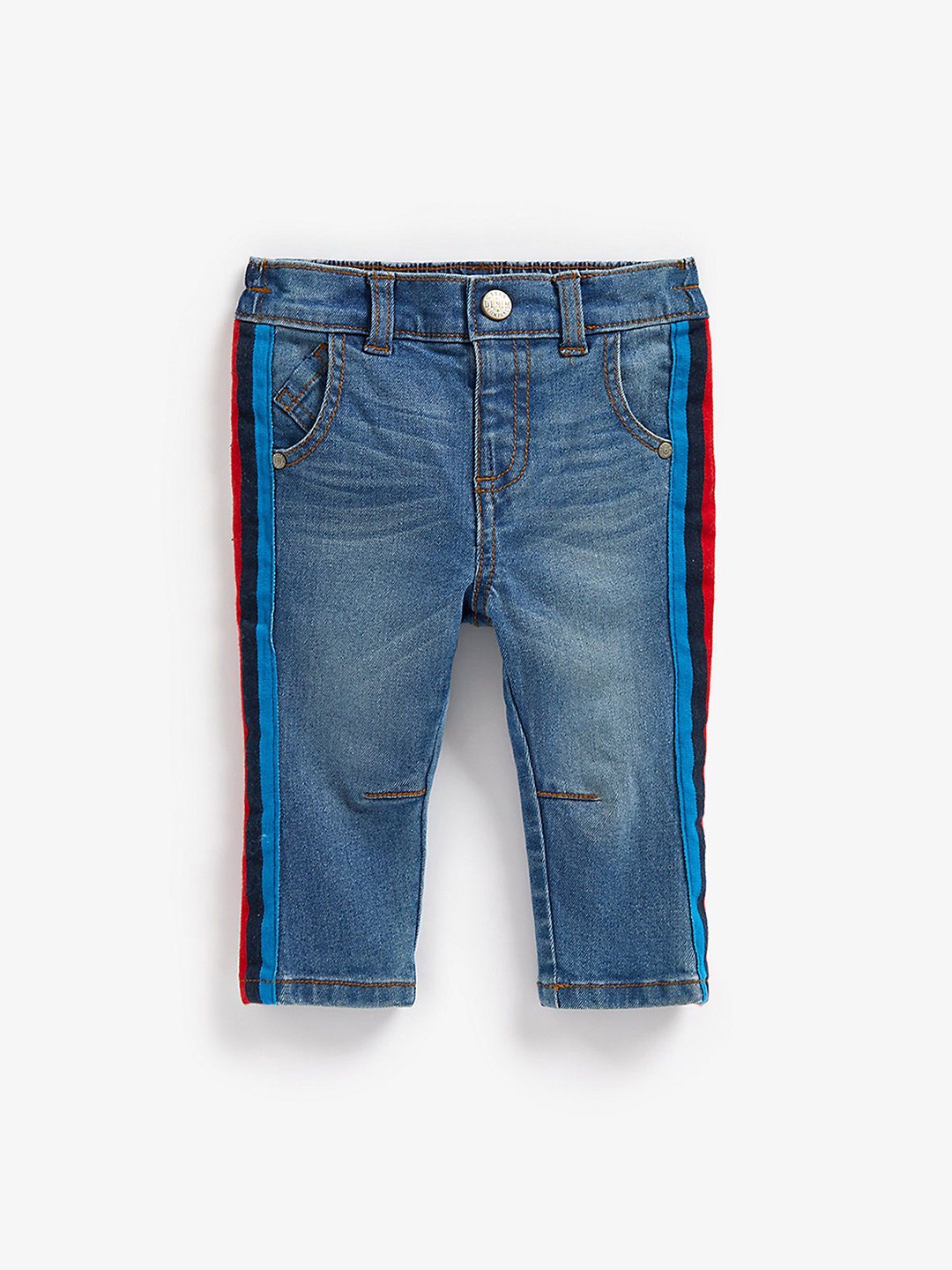

mothercare Boys Regular Fit Mid-Rise Side Stripes Light Fade Jeans, Blue